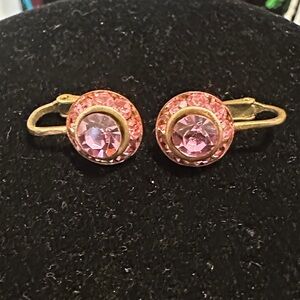 VTG Austria Pink Crystal clip on Earrings Gold Tone Oval